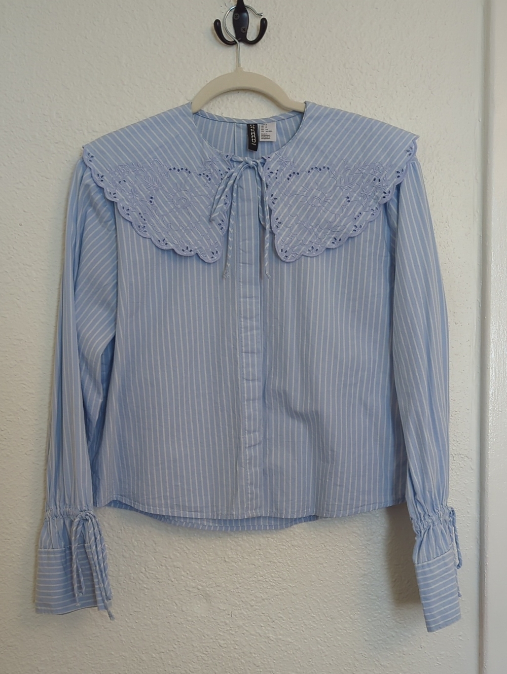 H&M Collared Blouse, Blue and White Stripes - Picture 3 of 8